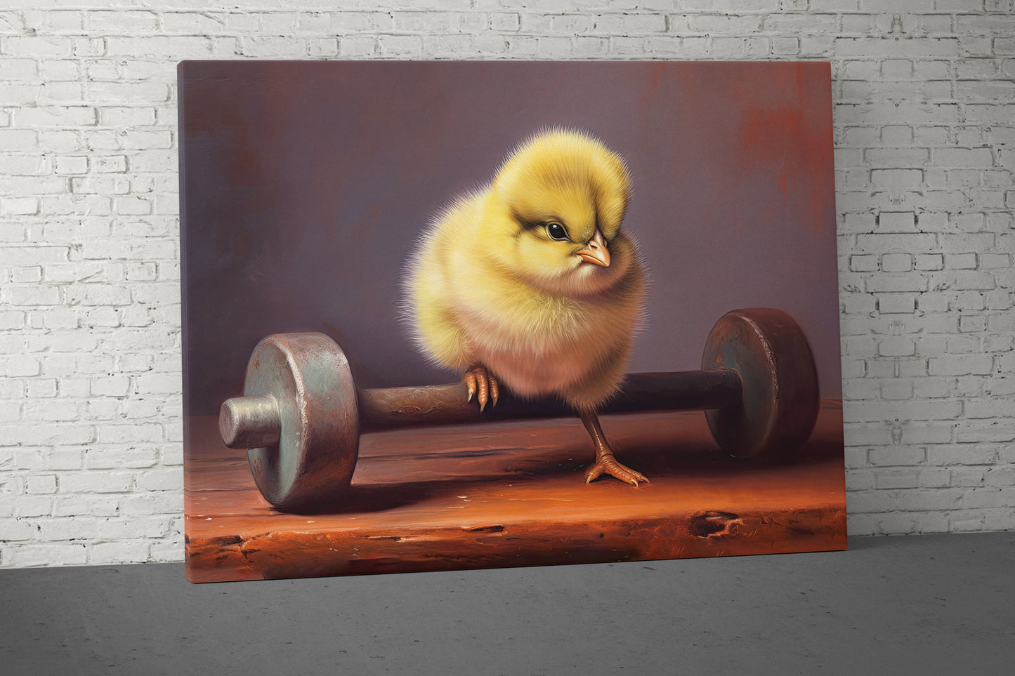 Baby Chick Weights Canvas - Home Gym Decor - Large Motivational Quote Wall Art - Weightlifting Cute - V1