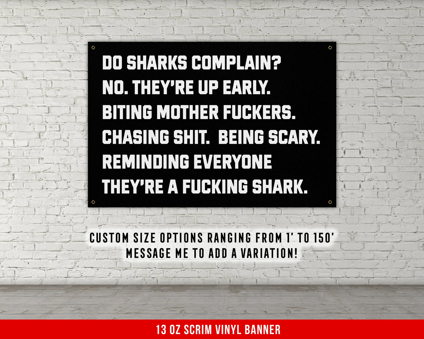 Do Sharks Complain Banner - Home Gym Decor - Motivational Quote Wall Art - Weightlifting - Sports Fitness Lifting - Landscape