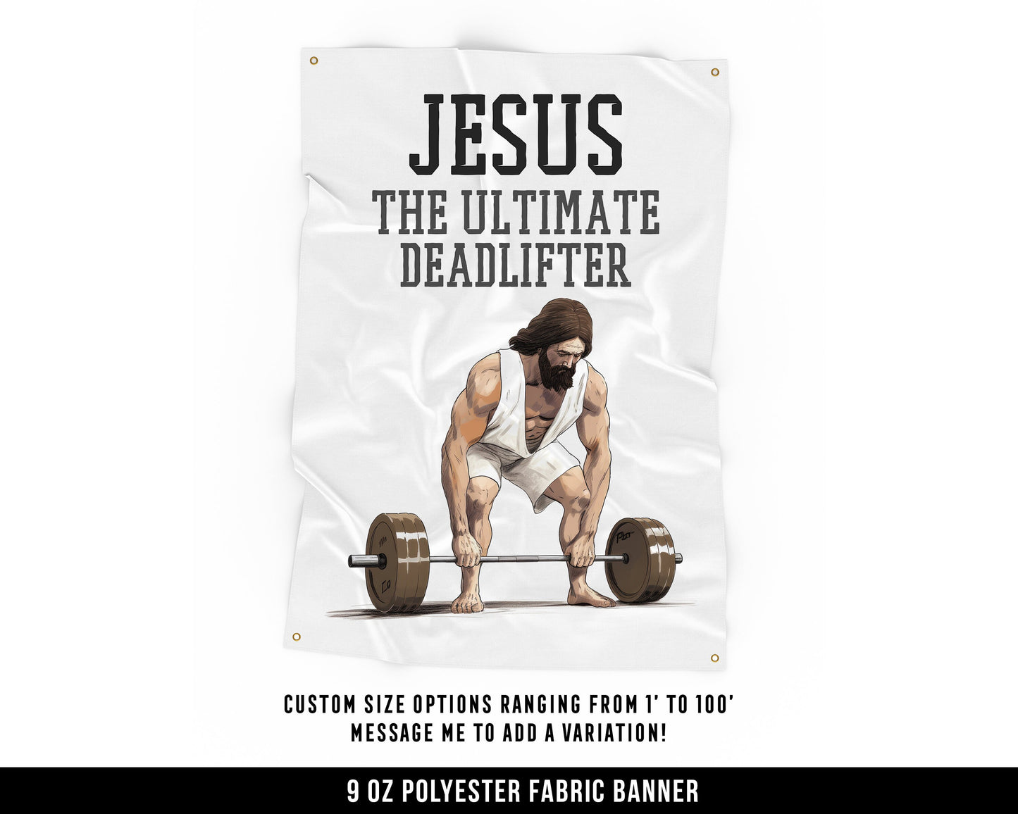 Ultimate Deadlifter Cloth Banner - Home Gym Decor - Large Wall Art Quote - Motivational Fitness - Jesus