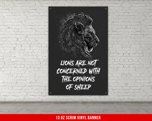 Lion Doesn't Concern Banner - Home Gym Decor - Large Quotes Wall Art - Sports Inspiration - Motivational - V4