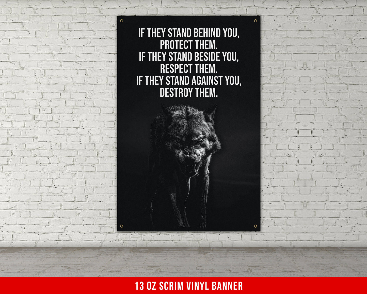 If They Stand Behind You Wolves Banner - Home Gym Decor - Large Motivational Quote Wall Art - Inspirational Print - Wolf