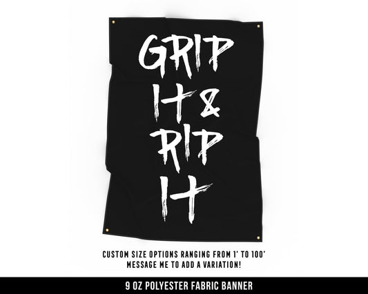 Grip It Rip It Cloth Banner - Home Gym Decor - Large Wall Art Quote - Weightlifting Workout Gift