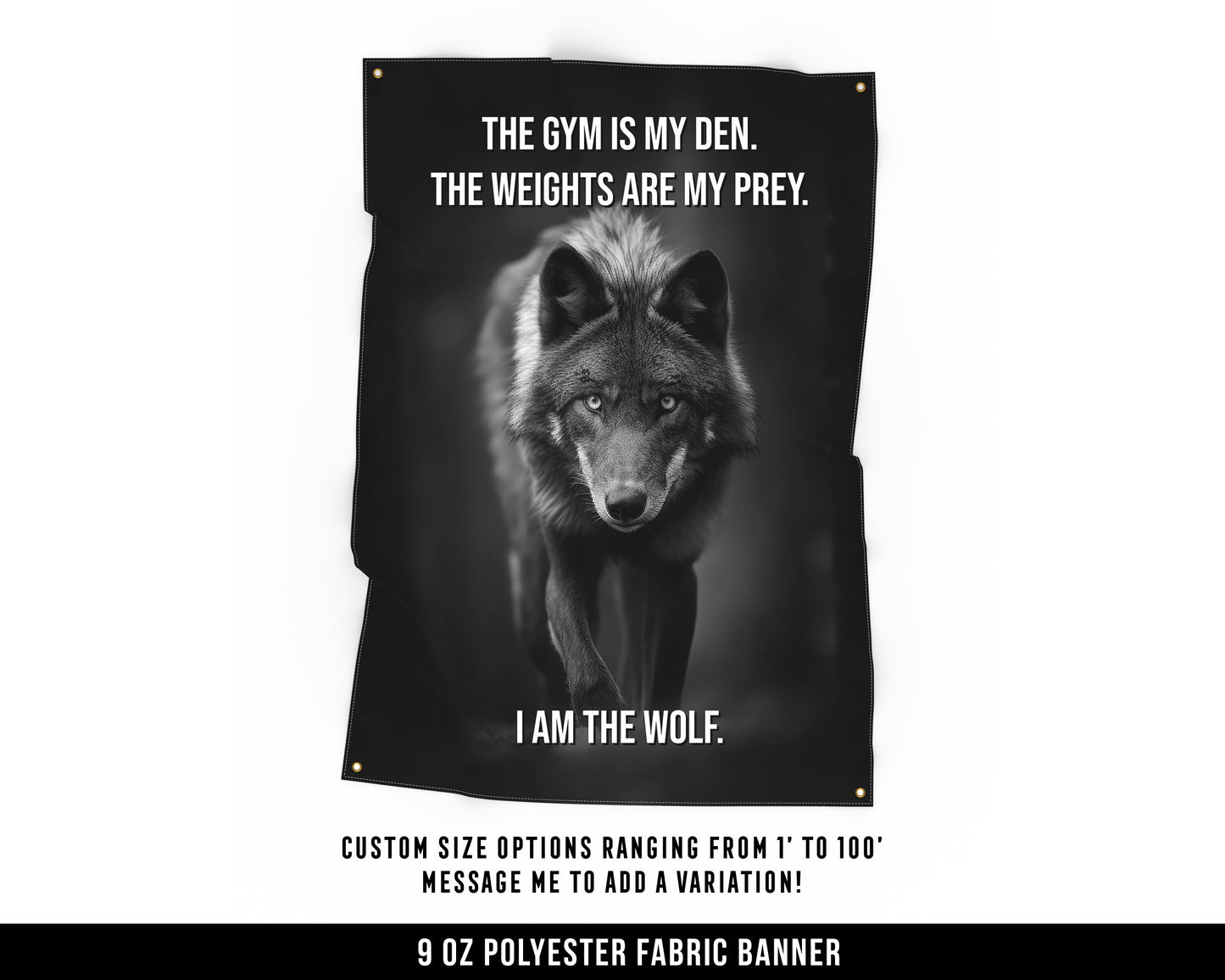 The Gym Is My Den Cloth Banner - Home Gym Decor - Large Wall Art Quote - Weightlifting Wolves