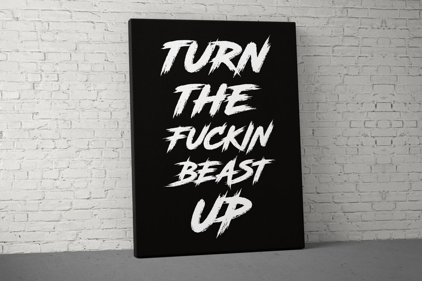 Turn The Beast Up Canvas - Home Gym Decor - Large Motivational Quote Wall Art - Weightlifting