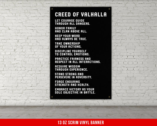 Creed Of Valhalla Banner - Gym Wall Art - Motivational Fitness Decor - Sports Gift - Vikings