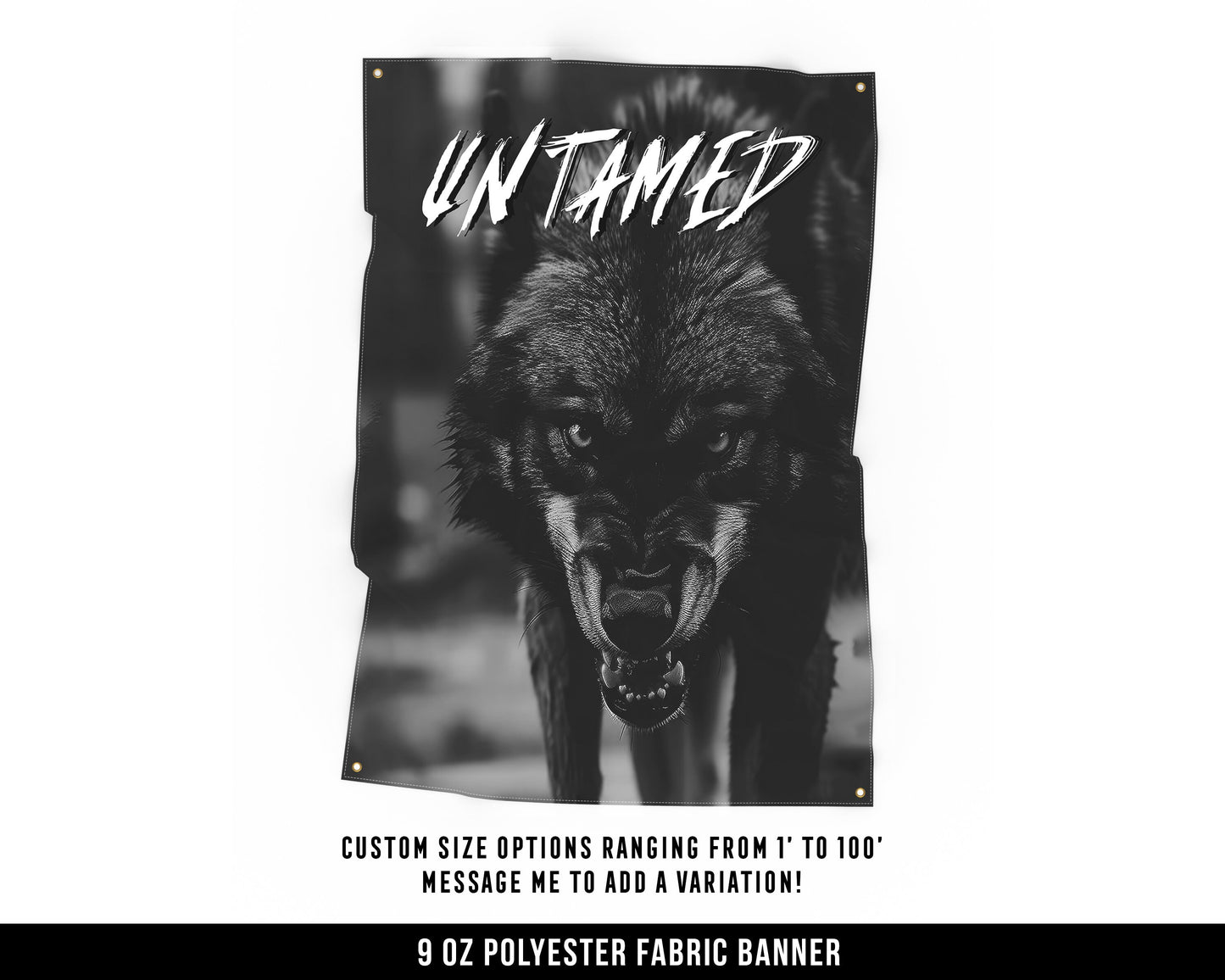 Untamed Wolf Cloth Banner - Home Gym Decor - Large Wall Art Quote - Weightlifting Wolves