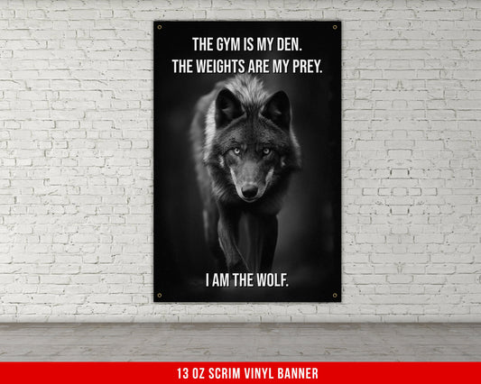 Gym Is My Den Banner - Home Gym Decor - Large Motivational Quote Wall Art - Inspirational Print - Wolves