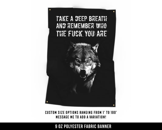 Take A Deep Breath Wolf Cloth Banner - Home Gym Decor - Large Wall Art Quote - Weightlifting Wolves