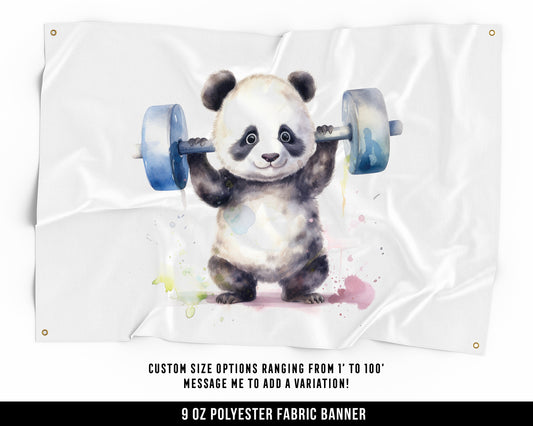 Panda Weights Cloth Banner - Motivational Home Gym Decor - Large Wall Art Quote - Cute Gift - V4