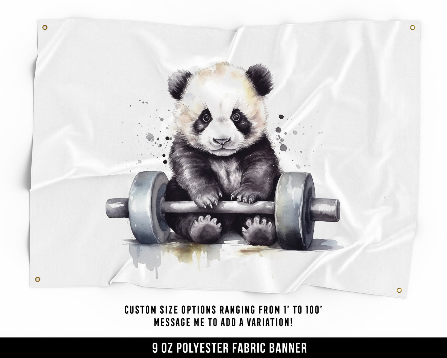 Panda Weights Cloth Banner - Motivational Home Gym Decor - Large Wall Art Quote - Cute Gift - V6