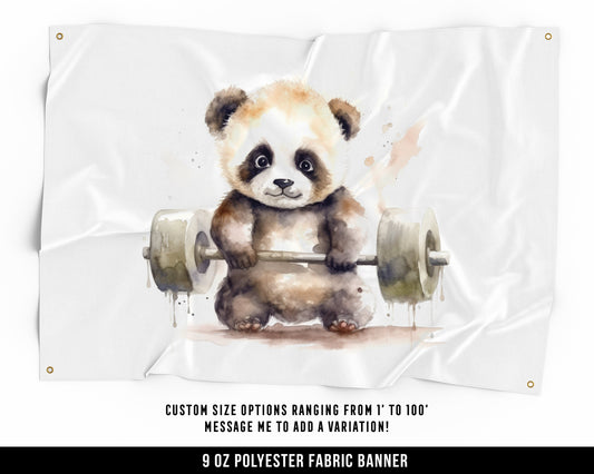 Panda Weights Cloth Banner - Motivational Home Gym Decor - Large Wall Art Quote - Cute Gift - V5