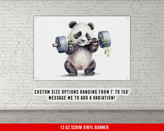 Baby Panda Weights - Home Gym Banner Flag - Funny Wall Decor - Garage Basement - Fitness - Cute V3