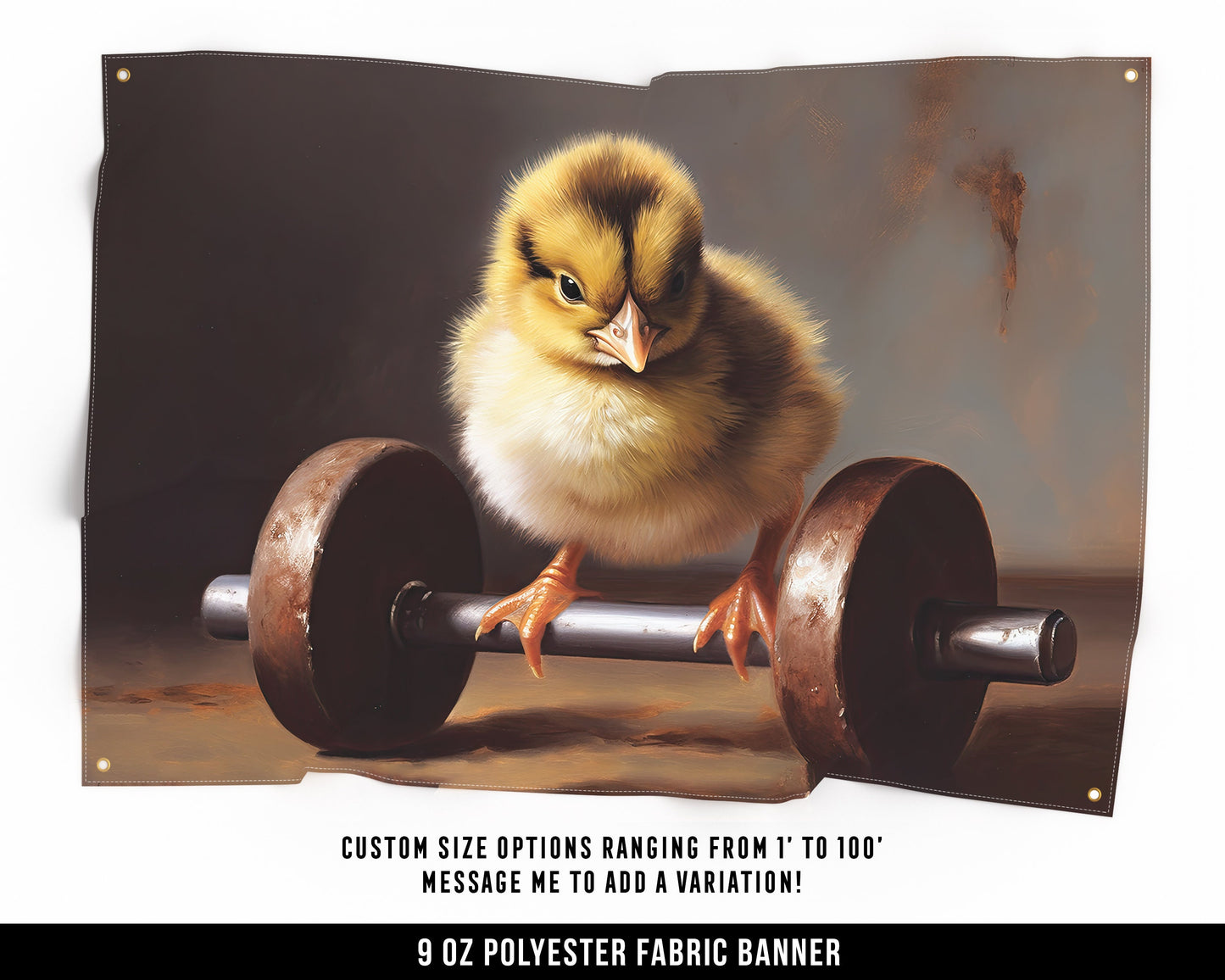 Baby Chick Weights Cloth Banner - Motivational Home Gym Decor - Large Wall Art Quote - Cute Gift - V2