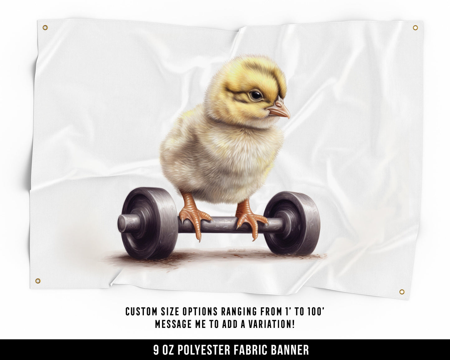 Baby Chick Weights Cloth Banner - Motivational Home Gym Decor - Large Wall Art Quote - Cute Gift - V3