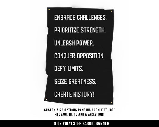 Embrace Challenges Cloth Banner - Motivational Home Gym Decor - Large Wall Art Quote