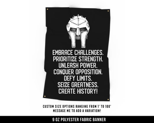 Embrace Challenges Cloth Banner - Motivational Home Gym Decor - Large Wall Art Quote - Warrior