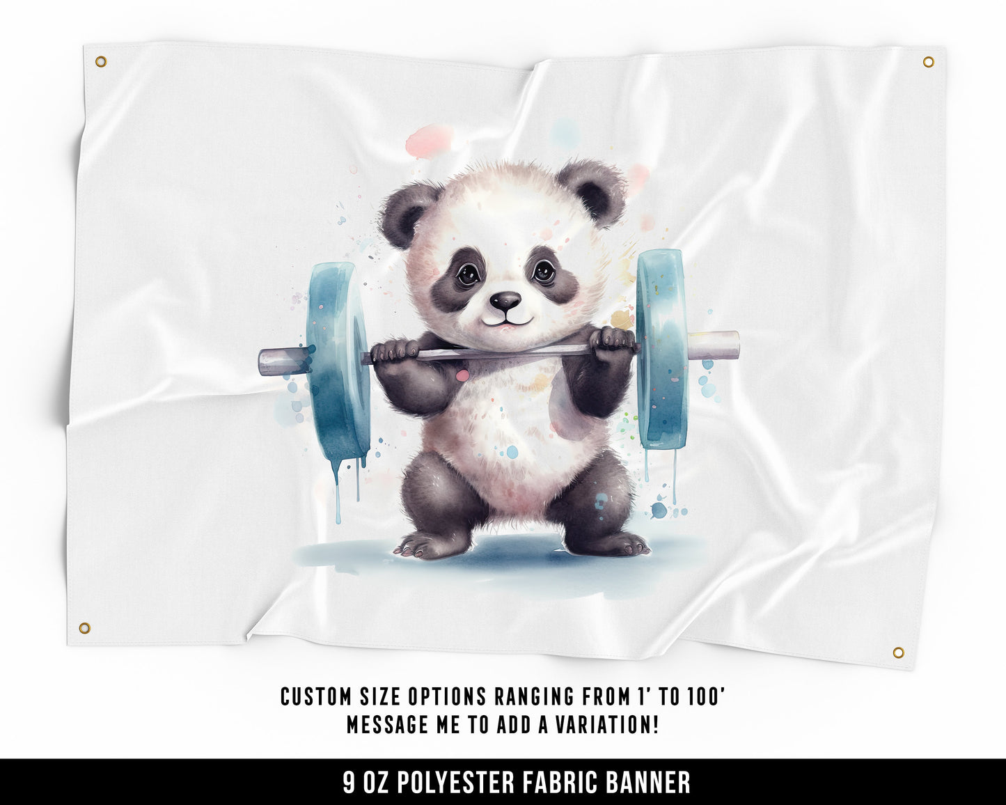 Panda Weights Cloth Banner - Motivational Home Gym Decor - Large Wall Art Quote - Cute Gift - V2