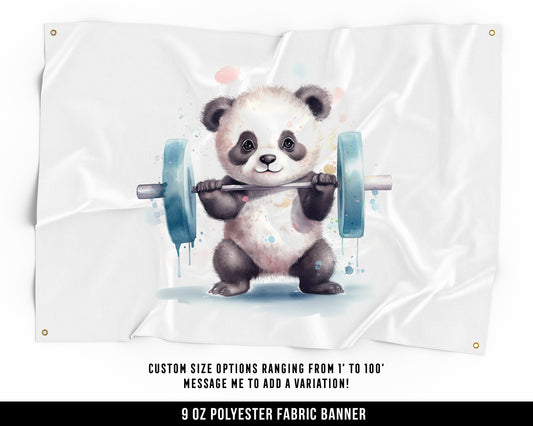 Panda Weights Cloth Banner - Motivational Home Gym Decor - Large Wall Art Quote - Cute Gift - V2