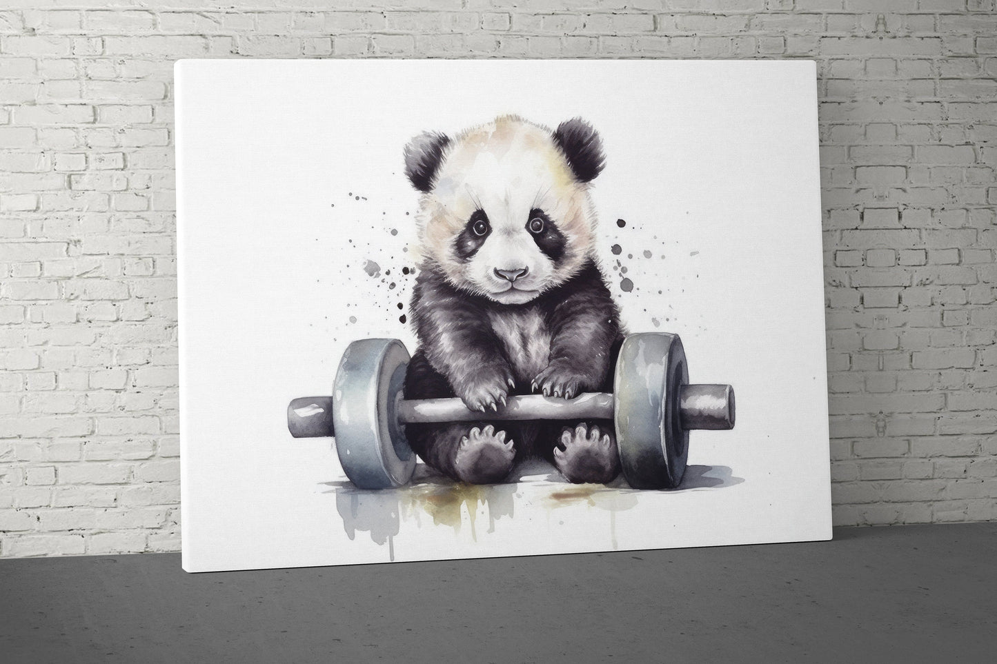 Panda Weights Canvas - Home Gym Decor - Large Motivational Quote Wall Art - Weightlifting Cute - V6