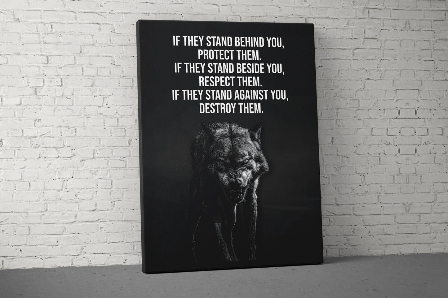 If They Stand Behind You Canvas - Home Gym Decor - Large Quote Wall Art - Motivational Wolf