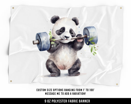 Panda Weights Cloth Banner - Motivational Home Gym Decor - Large Wall Art Quote - Cute Gift - V3