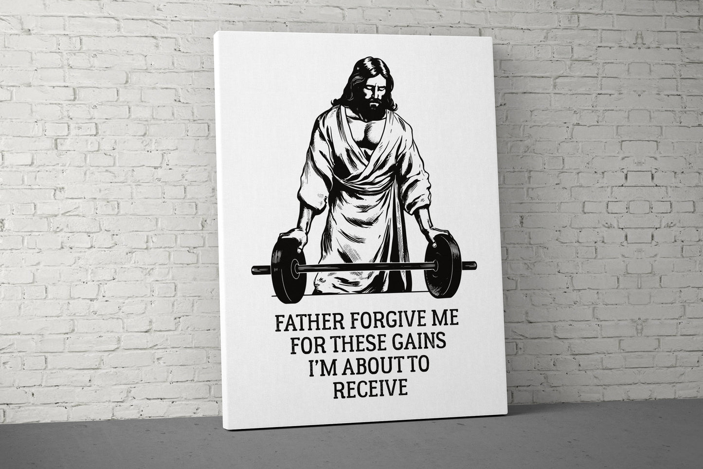 Father Forgive Me Canvas - Home Gym Decor - Large Quote Wall Art - Funny Jesus - Christian