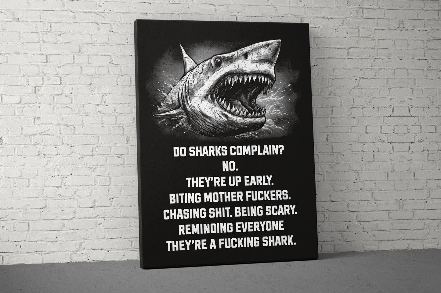 Do Sharks Complain Canvas - Home Gym Decor - Large Quote Wall Art - Weightlifting Fitness - Funny - V1