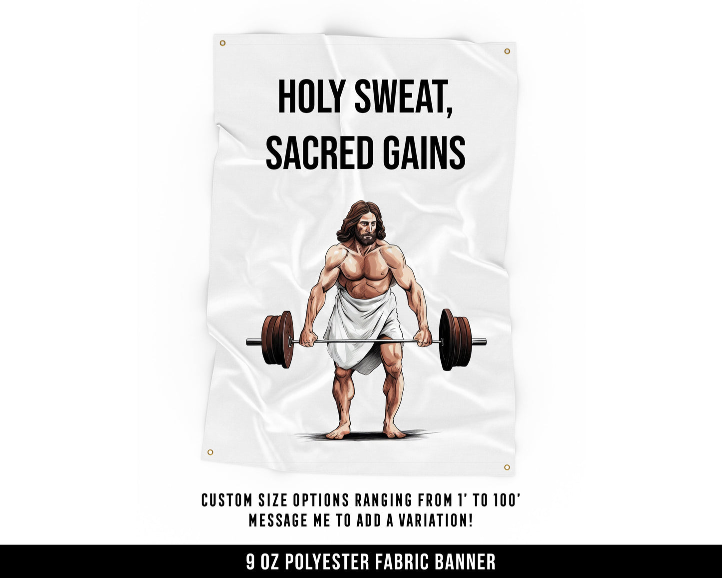 Holy Sweat Sacred Gains Cloth Banner - Home Gym Decor - Large Wall Art Quote - Funny