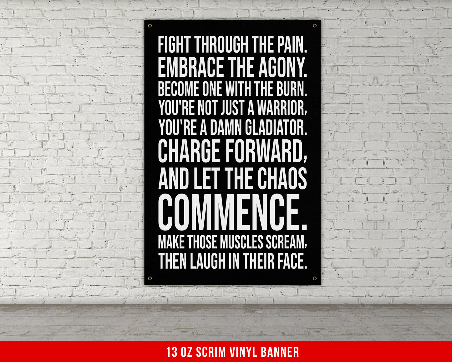 Fight Through The Pain Banner - Home Gym Decor - Funny Skull Large Wall Art - Weightlifting - Sports Inspiration - V2