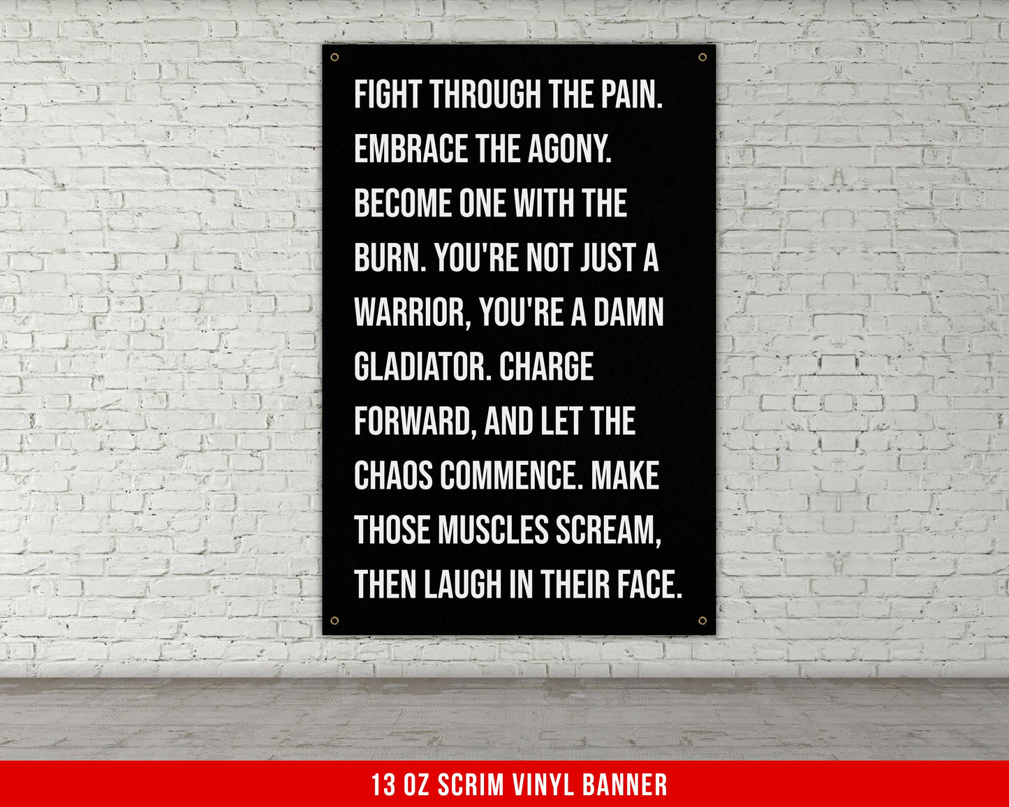 Fight Through The Pain Banner - Home Gym Decor - Large Motivational Quote Wall Art - Weightlifting - Sports Inspiration - V1