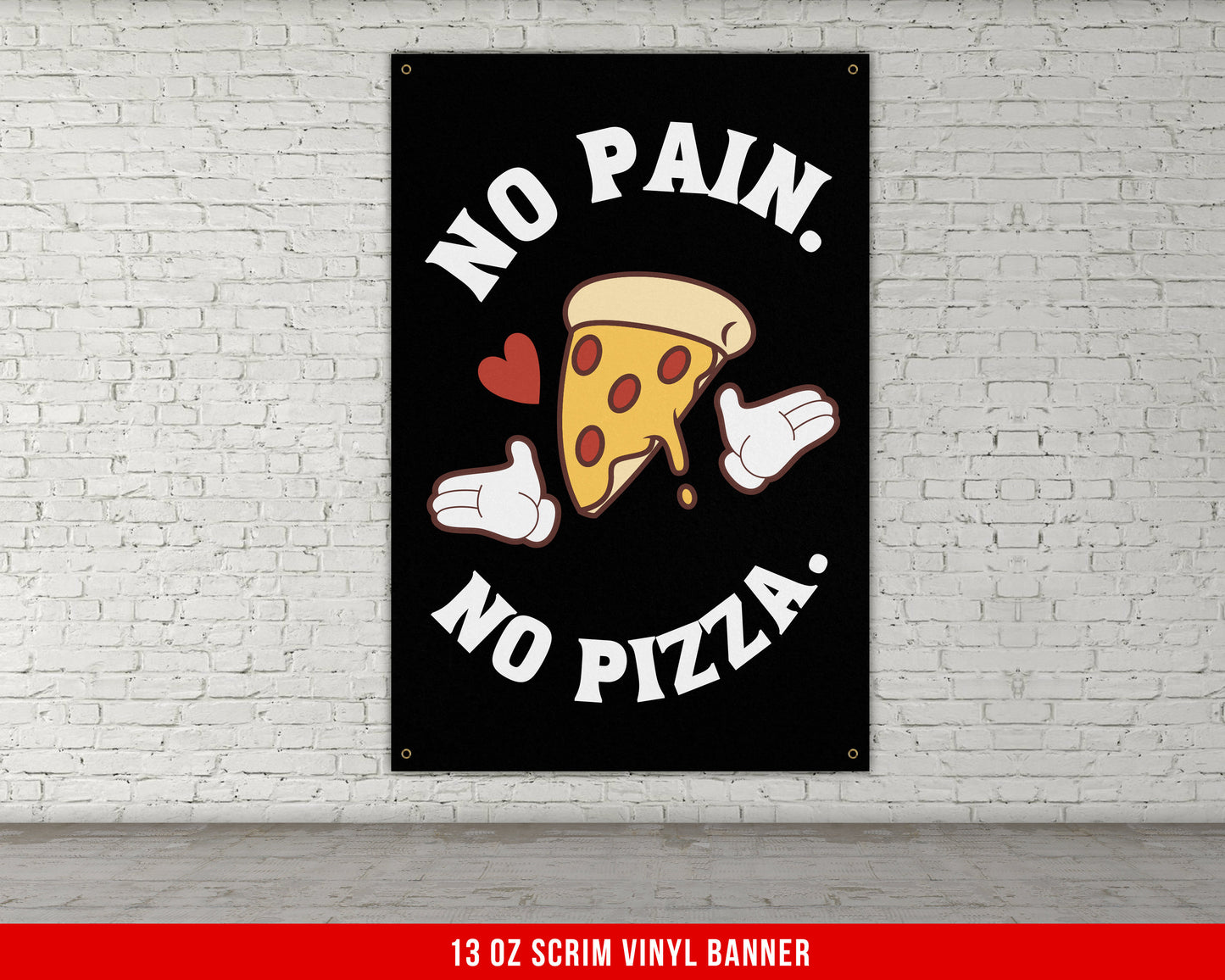 No Pain No Pizza Banner - Home Gym Decor - Large Quotes Wall Art - Weightlifting - Sports Funny