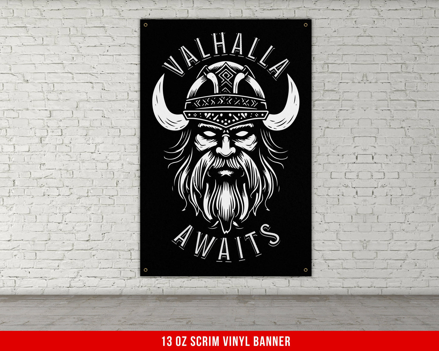 Valhalla Awaits Banner - Gym Wall Art - Motivational Fitness Decor - Sports Gift - Vikings