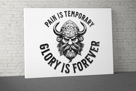 Pain Is Temporary Canvas - Home Gym Decor - Large Motivational Quote Wall Art - Weightlifting Fitness - Viking