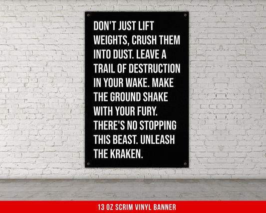 Don't Just Lift Banner - Home Gym Decor - Large Motivational Quote Wall Art - Weightlifting - Sports Inspiration - V1