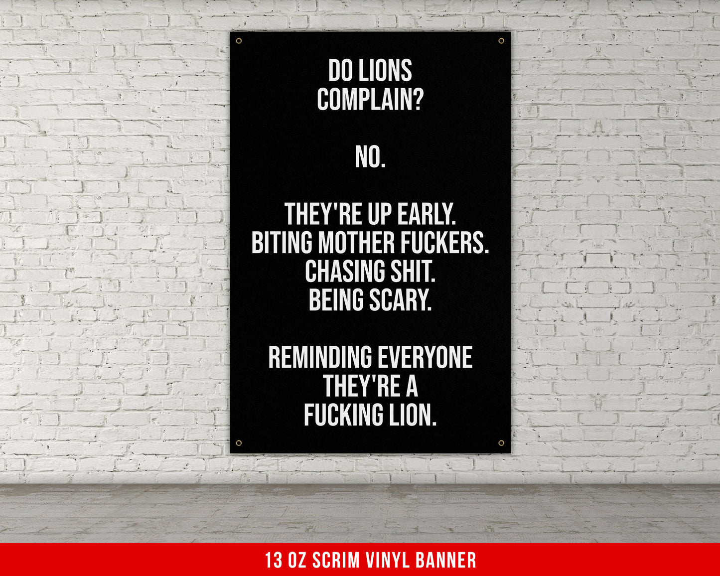 Do Lions Complain Banner - Home Gym Decor - Large Quotes Wall Art - Weightlifting - Sports Inspiration