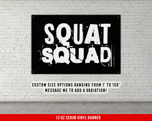 Squat Squad Banner - Home Gym Decor - Large Quotes Wall Art - Motivational Fitness Weightlifting - Sports Inspiration